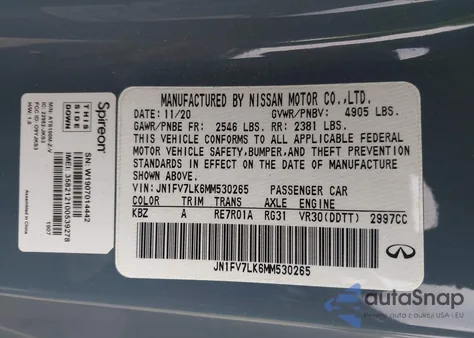 2021 Infiniti Q60 Red Sport 400 from USA, damaged, VIN JN1FV7LK6MM530265